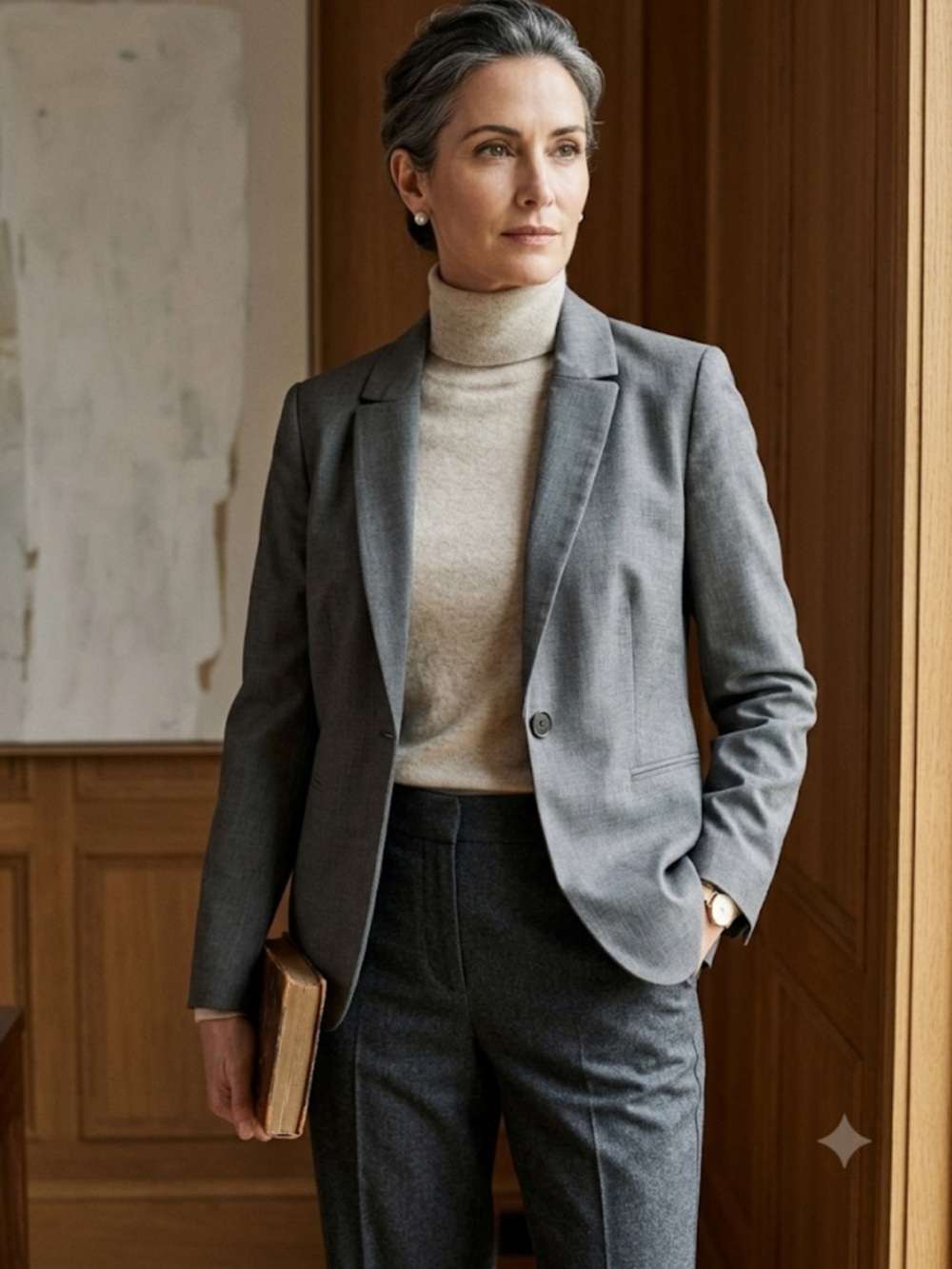 Women's Tahari Arthur S. Levine Grey Single Button Blazer Size 14P